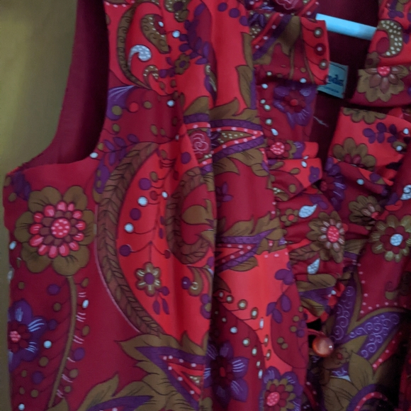 Vintage 60's 70's Nu-Mode boutique red Paisley Maxi dress - Picture 8 of 12